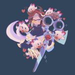  1boy ahoge black_background black_bow black_eyes black_gloves black_sweater blue_eyes blue_pupils bow bright_pupils brown_hair cake_hound chinese_commentary choco_cake_hound closed_mouth collared_shirt commentary_request cookie_run cookie_run:_kingdom cream_cake_hound cropped_torso curtained_hair dog food food-themed_creature frown fruit glasses gloves hair_bow heterochromia holding holding_scissors humanization looking_ahead male_focus mismatched_pupils multicolored_hair off-shoulder_shirt off_shoulder official_alternate_costume official_alternate_hair_color oversized_object red_hair red_velvet_cookie red_velvet_cookie_(cake_stylist) reed scissors shirt simple_background solo strawberry strawberry_slice streaked_hair sweater turtleneck turtleneck_sweater white_hair white_shirt yellow-framed_eyewear 