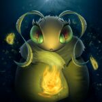  absurd_res antennae_(anatomy) anthro arthropod atmospheric big_eyes female fire fluffy harsh_lighting hi_res insect lepidopteran magnamorpha mane moth solo white_body yellow_eyes 