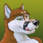  2019 anthro bodily_fluids bust_portrait canid canine cum cum_on_face cum_on_tongue fox fur genital_fluids half-closed_eyes hi_res licking licking_lips licking_own_lips looking_at_viewer male mammal messy portrait self_lick simple_background solo tongue tongue_out virtyalfobo 