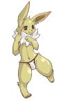  2018 4_toes amber_eyes anthro biped blush bulge clothed clothing digital_media_(artwork) eeveelution front_view fur jolteon kosian looking_at_viewer male mammal navel nintendo pok&eacute;mon pok&eacute;mon_(species) simple_background smile solo toes topless underwear video_games white_background 