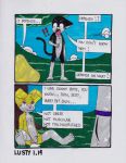  absurd_res anthro bodily_fluids canid canine canis comic cub cum domestic_dog genital_fluids hi_res humanoid_penis lustyuniverse male mammal outside penis story young 