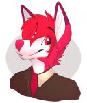  2016 canid canine clothed clothing digital_media_(artwork) fox hair headshot_portrait hi_res mammal portrait red_eyes red_hair red_nose senimasan 