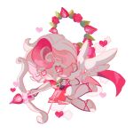  1boy :d angel_wings arrow_(projectile) bare_arms bare_shoulders bow_(weapon) colored_eyelashes commentary cookie_run cookie_run:_kingdom crossdressing crossdressing_(mtf) cupid double-parted_bangs dress feathered_wings food fruit full_body hair_between_eyes halo heart holding holding_arrow holding_bow_(weapon) holding_weapon humanization leaf looking_ahead male_focus multicolored_hair open_mouth pavlova_cookie pink_hair red_dress red_eyes reed shoes short_hair simple_background sleeveless sleeveless_dress smile solo strawberry strawberry_slice streaked_hair symbol-only_commentary trap weapon white_background white_eyelashes white_hair white_shoes wings 