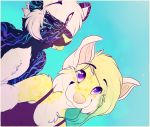  2016 blonde_hair canid canine canis clothed clothing digital_media_(artwork) domestic_dog female hair male mammal purple_eyes senimasan smile white_hair 