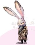  big_ears clothed clothing coat dipstick_ears disney eyes_closed fully_clothed fur grey_body grey_fur judy_hopps lagomorph leporid mammal multicolored_ears nobby_(artist) pink_background rabbit simple_background solo standing toeless_legwear topwear white_background zootopia 