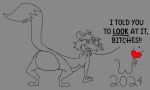 2024 all_fours anthro big_butt biped black_eyes butt butt_pose casual_nudity cheek_tuft chin_tuft curling_tail dated dialogue digital_drawing_(artwork) digital_media_(artwork) dipstick_tail english_text facial_tuft fangs featureless_butt floating_eyebrows half-closed_eyes head_tuft heart_symbol hi_res humanoid_hands line_art male mammal markings monobutt mooning mustelid musteline narrowed_eyes nude open_mouth overweight overweight_anthro overweight_male paws pinup plantigrade pose profanity raised_heel raised_tail rear_view signature smile solo tail tail_markings taunting teeth text tiptoes toony true_musteline tuft weasel wheeler-bertrand wheeler_bertrand whisker_spots wide_hips