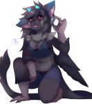  2017 ? absurd_res anthro avian biped breasts chimera clothed clothing digital_media_(artwork) facial_markings fan_character female head_markings hi_res horn hybrid looking_at_viewer mammal markings on_one_knee open_mouth raikissu red_eyes simple_background solo the_last_guardian trico white_background 