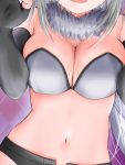  1girl black_gloves black_shorts breasts cleavage commentary_request fingerless_gloves flower_knight_girl fur_collar ginryousou_(flower_knight_girl) gloves halloween highres large_breasts long_hair navel open_fly shorts yukinoshiro 