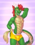  2019 anthro bulge clothing dragon grin hand_on_butt hand_on_head hi_res male pinup pose simple_background smile solo underwear vallhund 