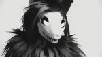  16:9 2019 3d_(artwork) absurd_res anthro black_body black_fur black_hair black_sclera bone canid digital_media_(artwork) fur hair hi_res mammal monster scp-1471 scp_foundation sealled skull toffe 