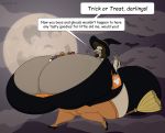  bag big_breasts big_butt breasts broom butt candy canid canine canis chiropteran dialogue domestic_dog female food hi_res huge_breasts huge_butt hyper hyper_breasts hyper_butt magic_user mammal moon night satsumalord solo witch 