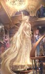  1girl absurdly_long_hair artist_request ballroom bare_shoulders blonde_hair circlet dress expressionless faceless faceless_female full_body game_cg gold_armlet gold_circlet gold_necklace gown green_eyes highres indoors jewelry lips long_dress long_hair necklace night nikki_(series) official_art parted_lips people pillar pink_lips railing shimmering_star_(shining_nikki) shining_nikki solo_focus sparkle spiral_staircase stairs standing very_long_hair wavy_hair window yellow_dress yesenia_(shining_nikki) 