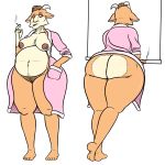  1:1 anthro anthrofied bathrobe belly big_belly big_butt bovid breasts butt caprine cigarette clothing curvaceous curvy_figure female ferdinand_(film) goat hi_res horn lipstick lupe_(ferdinand) makeup mammal mature_female multiple_angles oystercatcher7 pubes robe thick_thighs voluptuous wide_hips 