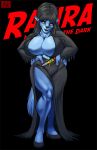  2019 anthro big_breasts black_background black_hair blue_body blue_fur breasts canid canine canis cleavage clothed clothing cosplay curvy_figure dress elvira elvira:_mistress_of_the_dark female footwear fur hair hands_on_hips huge_breasts inner_ear_fluff looking_at_viewer mammal max_blackrabbit multicolored_body multicolored_fur raven_hunt shoes simple_background smile solo standing text tuft two_tone_body two_tone_fur voluptuous wolf yellow_eyes 