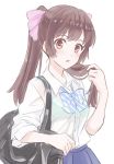  1girl bag bra breasts character_request commentary_request highres hyakuen_raitaa long_hair looking_at_viewer see-through simple_background solo underwear white_background 