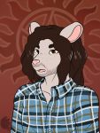  2019 anthro bilabee_(character) brown_eyes bust_portrait clothed clothing facial_hair flannel fur grinn3r hi_res male mammal murid murine portrait profile rat rodent solo supernatural_(tv_show) 