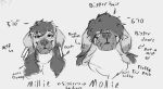  anthro canid canine canis domestic_dog duo ear_piercing ear_ring english_text female female_anthro floppy_ears front_view hi_res jezzlen looking_at_viewer mammal millie_(jezzlen) mollie_(jezzlen) monochrome mouth_closed narrowed_eyes obscured_eyes piercing ring_piercing simple_background text 