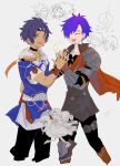  1other 2girls 3boys arval_(fire_emblem) blue_hair blue_hoodie cai_(fire_emblem) dark-skinned_male dark_skin female_byleth_(fire_emblem) fire_emblem fire_emblem:_fortune's_weave fire_emblem:_three_houses fire_emblem_warriors:_three_hopes highres hood hood_down hoodie male_byleth_(fire_emblem) male_focus male_shez_(fire_emblem) multiple_boys multiple_girls purple_hair sasaki_(dkenpisss) sothis_(fire_emblem) two-tone_hoodie white_hoodie 