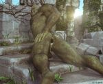  after_sex anus balls bodily_fluids butt cum cum_in_ass cum_inside digital_media_(artwork) fantasy gaping gaping_anus genital_fluids hand_on_butt hi_res humanoid huskyman male muscular muscular_male not_furry nude orc solo 