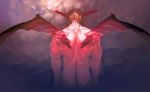  1boy arms_at_sides brown_hair cloud demon_wings face_down facing_away from_behind horns long_hair male_focus muscle nowaki_nakasane nude original red_theme solo tail transparent_wings wings 