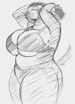  anthro big_breasts bottomwear bra breasts canid canine canis clothed clothing domestic_dog eyelashes eyes_closed female female_anthro hair hands_behind_head hi_res huge_breasts jezzlen mammal millie_(jezzlen) monochrome mouth_closed overweight overweight_anthro overweight_female pants simple_background sketch solo standing tail underwear wide_hipped_anthro wide_hipped_female 
