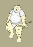  2019 anthro briefs clothing felid hi_res humanoid_hands male mammal overweight overweight_male pantherine professor_fluff shirt simple_background solo tiger tighty_whities topwear underwear white_clothing white_underwear 