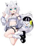  >_o 1girl 1other absurdres animal_ear_fluff animal_ears aqua_eyes armlet black_armlet black_shoes blush breasts crop_top fox_ears fox_girl fox_shadow_puppet fox_tail highres hololive jacket jewelry keppii long_hair long_sleeves looking_at_viewer medium_breasts navel one_eye_closed open_clothes open_jacket shirakami_fubuki shoes short_shorts shorts simple_background smile socks stomach sukonbu_(shirakami_fubuki) tail thigh_strap very_long_hair virtual_youtuber white_background white_hair white_jacket white_shorts white_socks 