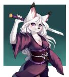  absurd_res asian_clothing breasts canid canine canis cleavage clothed clothing east_asian_clothing female hi_res japanese_clothing kimono mammal melee_weapon solo sword talilly weapon wolf 