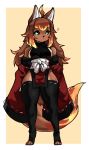  2019 ahoge anthro black_sclera canid canine canis caradhina clothed clothing digital_media_(artwork) female fire fur green_eyes hair hi_res leggings legwear long_hair long_sleeves looking_at_viewer mammal simple_background solo thigh_highs wolf zanamaoria 