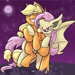 applejack_(mlp) bananabreadart bat bat_pony bite bite_mark blindfold blood blood_from_mouth blood_in_mouth blood_splatter bodily_fluids cage chastity_cage chastity_device cum cum_drip dripping duo earth_pony equid equine fangs fangs_bared female female/female feral flutterbat_(mlp) fluttershy_(mlp) friendship_is_magic genital_fluids gynomorph hair hasbro hi_res horse intersex kinktober kinktober_2025 light mammal moonlight my_little_pony on_one_leg outside pony precum standing teeth wings