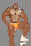  2019 abs accessory anthro ball beard big_muscles black_hair body_hair bottomwear brown_body brown_fur bulge chest_tuft clothing eyebrows facial_hair fur hair happy_trail headband hi_res jewelry male mammal multicolored_body multicolored_fur muscular muscular_male necklace nipples pecs pose shorts simple_background sneakers soccer_ball solo thedragonred12 thick_eyebrows tuft two_tone_body two_tone_fur ursid veiny_muscles 