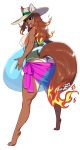  2019 absurd_res ahoge anthro black_sclera breasts butt canid canine canis caradhina clothed clothing digital_media_(artwork) embers female fire fur green_eyes hair hat headgear headwear hi_res lilirulu mammal open_mouth smile solo swimwear towel wolf 