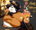  2019 absurd_res anthro belly bulge canid canine canis clothing domestic_dog halloween hi_res holidays humanoid_hands magic magic_user male mammal outside overweight overweight_male shirt text topwear underwear 小浩er 