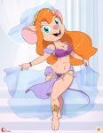  2_toes anthro barefoot belly_dancer biped breasts buckteeth chip_&#039;n_dale_rescue_rangers cleavage clothed clothing dancer_outfit disney female furboz gadget_hackwrench harem_girl looking_at_viewer mammal mouse murid murine navel open_mouth rodent solo teeth toes tongue 