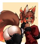  2019 ahoge anthro big_butt black_sclera butt butt_focus canid canine canis caradhina clothed clothing digital_media_(artwork) embers female fire fur green_eyes hair hi_res long_sleeves looking_at_viewer mammal simple_background solo thick_thighs wolf zanamaoria 