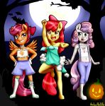  2019 absurd_res accessory anibaruthecat anthro anthrofied apple_bloom_(mlp) blush chiropteran clothed clothing collar cutie_mark_crusaders_(mlp) earth_pony english_text equid equine eyelashes feathered_wings feathers female flat_chested friendship_is_magic full_moon grin group hair hair_accessory hair_bow hair_ribbon halloween hi_res holidays horn horse jack-o&#039;-lantern legwear mammal midriff moon multicolored_hair my_little_pony navel night on_one_leg open_mouth open_smile outside panties panty_shot pony pterippus purple_hair raised_arm red_hair ribbons scootaloo_(mlp) smile socks standing sweetie_belle_(mlp) text two_tone_hair underwear unicorn wings young 
