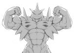  2016 5_fingers abs anthro anthrofied biceps big_biceps big_muscles black_and_white digital_drawing_(artwork) digital_media_(artwork) dinosaur fingers flexing front_view frown glare half-length_portrait huge_muscles line_art looking_at_viewer male manly monochrome muscular muscular_male navel nintendo nude obliques pecs pinup pok&eacute;mon pok&eacute;mon_(species) pok&eacute;morph portrait pose reptile scalie shaded simple_background solo thick_neck triceps tyranitar vein video_games waddledox white_background 