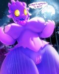  2019 anthro anthrofied areola big_breasts blue_eyes breasts english_text fangs female hi_res lysergide misdreavus nintendo nipples open_mouth pok&eacute;mon pok&eacute;mon_(species) pok&eacute;morph pussy solo speech_bubble teeth text thick_thighs tongue video_games wide_hips yellow_sclera 