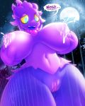  2019 anthro anthrofied areola big_breasts blue_eyes bodily_fluids breast_expansion breasts english_text fangs female genital_fluids hi_res huge_breasts lactating lysergide misdreavus nintendo nipples open_mouth pok&eacute;mon pok&eacute;mon_(species) pok&eacute;morph pussy pussy_juice solo speech_bubble teeth text thick_thighs tongue video_games wide_hips yellow_sclera 