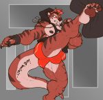  2018 4_toes 5_fingers anthro big_bulge big_muscles black_body black_fur black_nipples black_nose bodily_fluids bottomwear brown_body brown_fur bulge butt canid canine canis chin_piercing clothing dog_tags domestic_dog ear_piercing exercise fingers fur hoodie hybrid kiasano kyo_(kiasano) lutrine male mammal muscular muscular_male mustelid nightterror nipples piercing plantigrade shorts solo striped_body striped_fur stripes sweat text tight_clothing toes topwear veiny_muscles white_body white_fur workout 