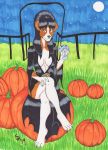  absurd_res anthro beagle canid canine canis cup domestic_dog dreadwolfclaw1990 elvira elvira:_mistress_of_the_dark female food fruit halloween hi_res holidays hunting_dog isabella_davenport looking_at_viewer mammal plant pumpkin scent_hound solo 