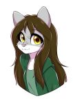  2019 absurd_res anthro breasts brown_hair bust_portrait clothed clothing eboi fan_character felid feline female fur green_clothing green_shirt green_topwear grey_body grey_fur hair hi_res long_hair looking_at_viewer mammal melody_quill pantherine pink_nose portrait shaded shirt small_breasts smile snow_leopard solo spots spotted_body spotted_fur topwear yellow_eyes 