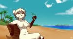  aello anthro beach breasts brown_body brown_fur canid canine canis chair cloud clovis_(twokinds) detailed_background featureless_breasts female fox fur furniture gloves_(marking) hi_res holding_drink hybrid leg_markings looking_at_viewer mammal markings navel nude orange_eyes outside palm_tree sand sea seaside sky socks_(marking) solo tree twokinds water webcomic white_body white_fur wolf 