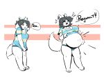  absurd_res anthro barefoot belly big_belly biped blush clothed clothing clothing_lift eyes_closed female fur grey_hair hair hi_res looking_at_viewer navel open_mouth pregnant quib rapid_pregnancy shirt shirt_lift simple_background solo speech_bubble standing temmie_(undertale) topwear undertale underwear video_games white_body white_fur 
