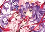  dress hat nogi_takayoshi pantyhose patchouli_knowledge purple_eyes purple_hair ribbons touhou valentine 