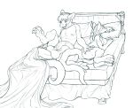  4_fingers 4_toes animal_genitalia animal_penis anthro balls bed bed_sheet bedding big_balls big_penis breasts claws confusion duo equine_penis eyes_closed female finger_claws fingers furniture hair hexacult implied_transformation line_art long_hair lying male mammal monochrome muscular muscular_male nipples nude on_bed penis pillow pussy short_hair simple_background sleeping spread_legs spreading toe_claws toes transformation 