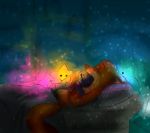  ambiguous_gender anthro astro-bunny bed canid canine clothed clothing disney duo eyes_closed fox fur furniture grey_body grey_fur hug judy_hopps lagomorph leporid light lighting lying mammal nick_wilde on_back on_bed orange_body orange_fur pillow rabbit red_fox sleeping topless under_covers zootopia 