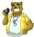  belly brown_body brown_fur camera canid canine clothing eyewear fur glasses humanoid_hands kounosuke_(morenatsu) male mammal morenatsu overweight overweight_male phone raccoon_dog sakusan_kc shirt simple_background tanuki topwear white_background 