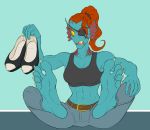  abs anthro claws clothing edit eye_patch eyewear fangs feet female fish foot_focus footwear gills hair humanoid_feet marine ponytail red_hair redfeathers sandals toe_claws undertale undyne video_games 
