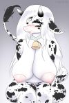  &lt;3 2019 absurd_res anthro bell bell_collar big_breasts biped blush bovid bovine breasts cattle collar digital_media_(artwork) female grey_eyes hair hi_res holstein_friesian_cattle mammal napdust nipples nude pinup pose pussy simple_background sitting smile solo 
